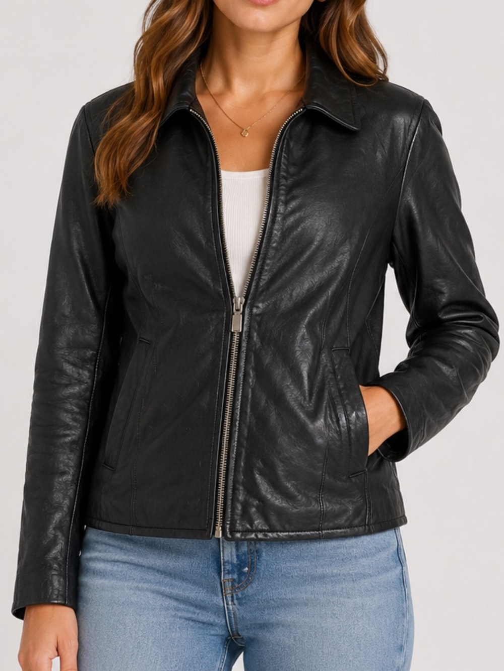 Adler Women's Black Leather Zip-Front Jacket